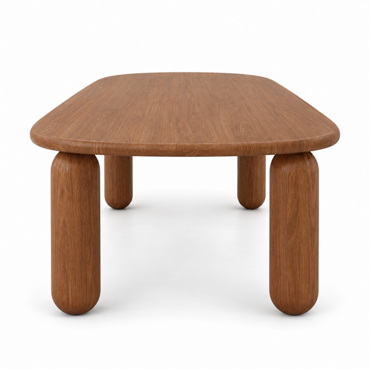 Ruvo dining table end view showing the depth and the rounded oval top
