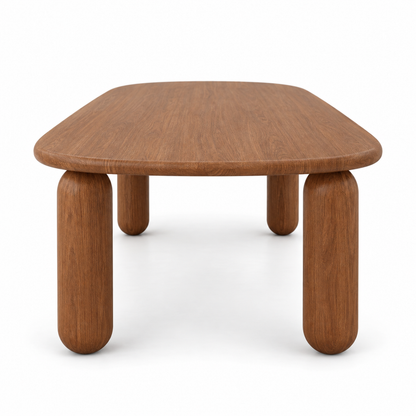 Ruvo dining table end view showing the depth and the rounded oval top
