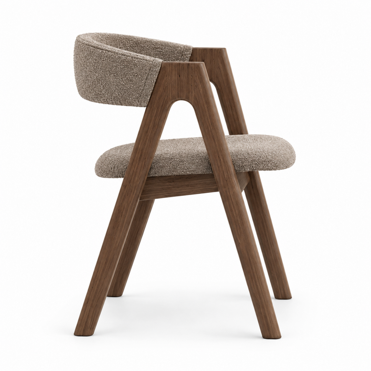Rovo dining chair side profile showing the A-frame shape and open triangular cutout
