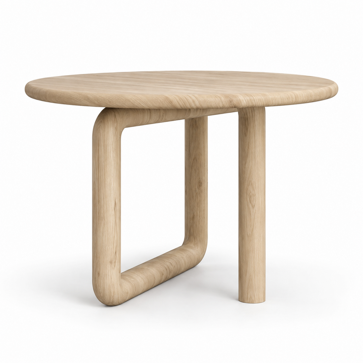 Dano dining table side view showing the bent-tube base curving to the floor
