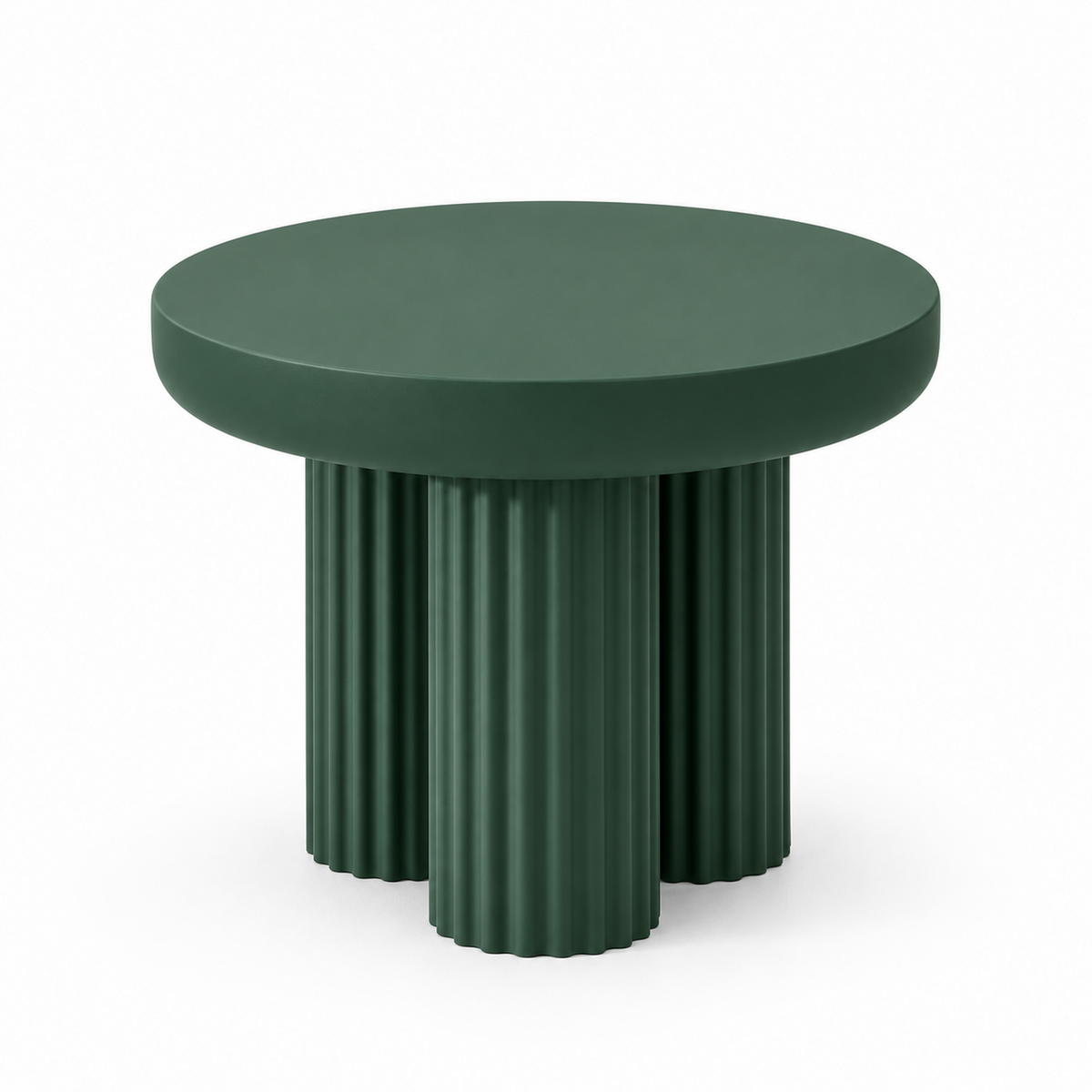 Overhead view of the Talo service table showing the round top with its soft rounded edge
