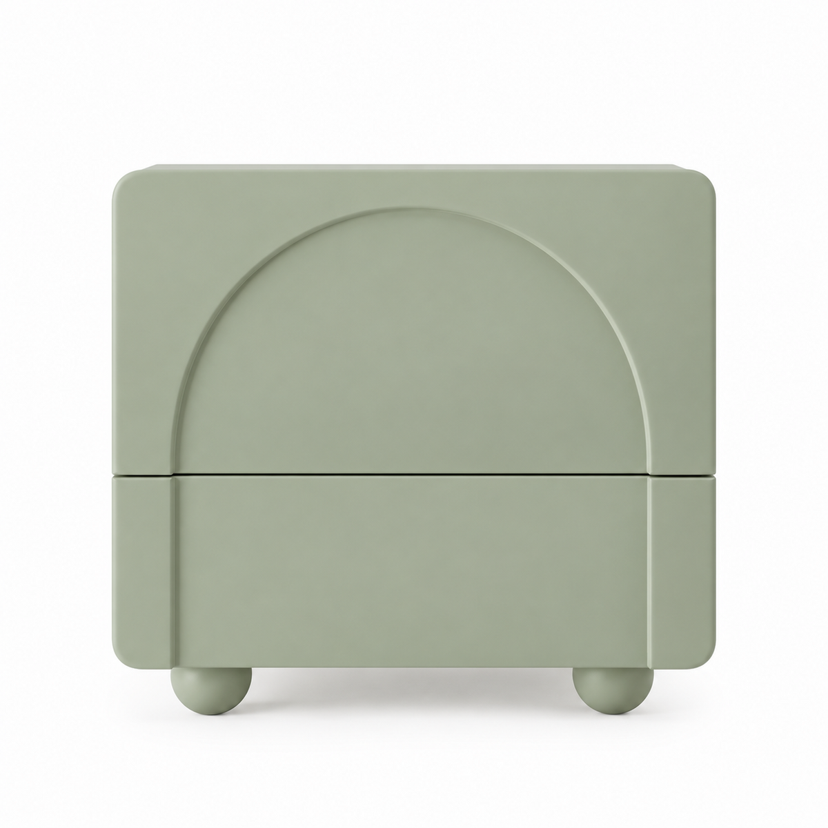 Close view of the raised arch relief and the reveal line between the two push-to-open drawers on the Arwa nightstand
