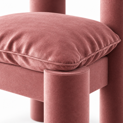 Close-up of Milo accent chair blush velvet cushion showing soft sheen and folds
