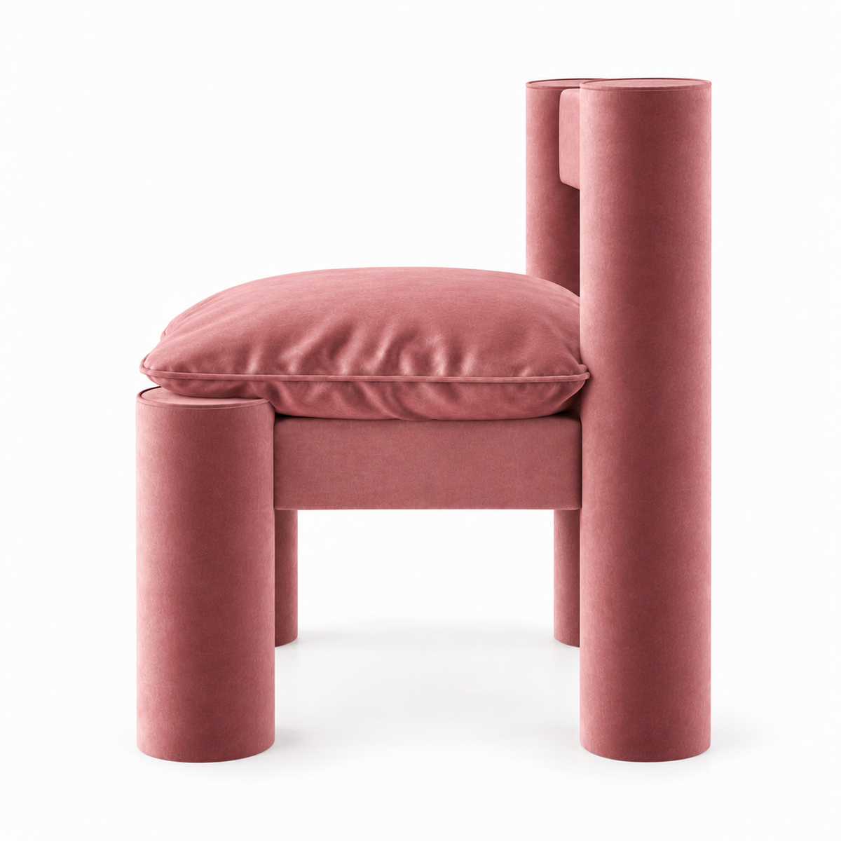 Milo accent chair side profile showing cylinder legs and loose seat cushion
