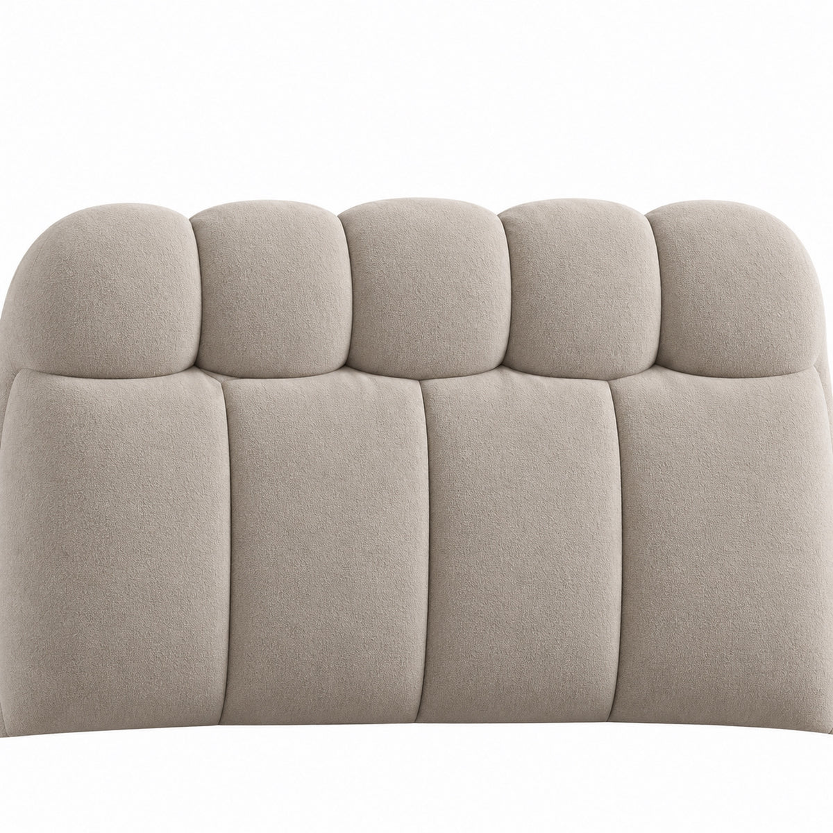 Close-up of Ghaim Cloud Bed padded headboard cushions and stitching