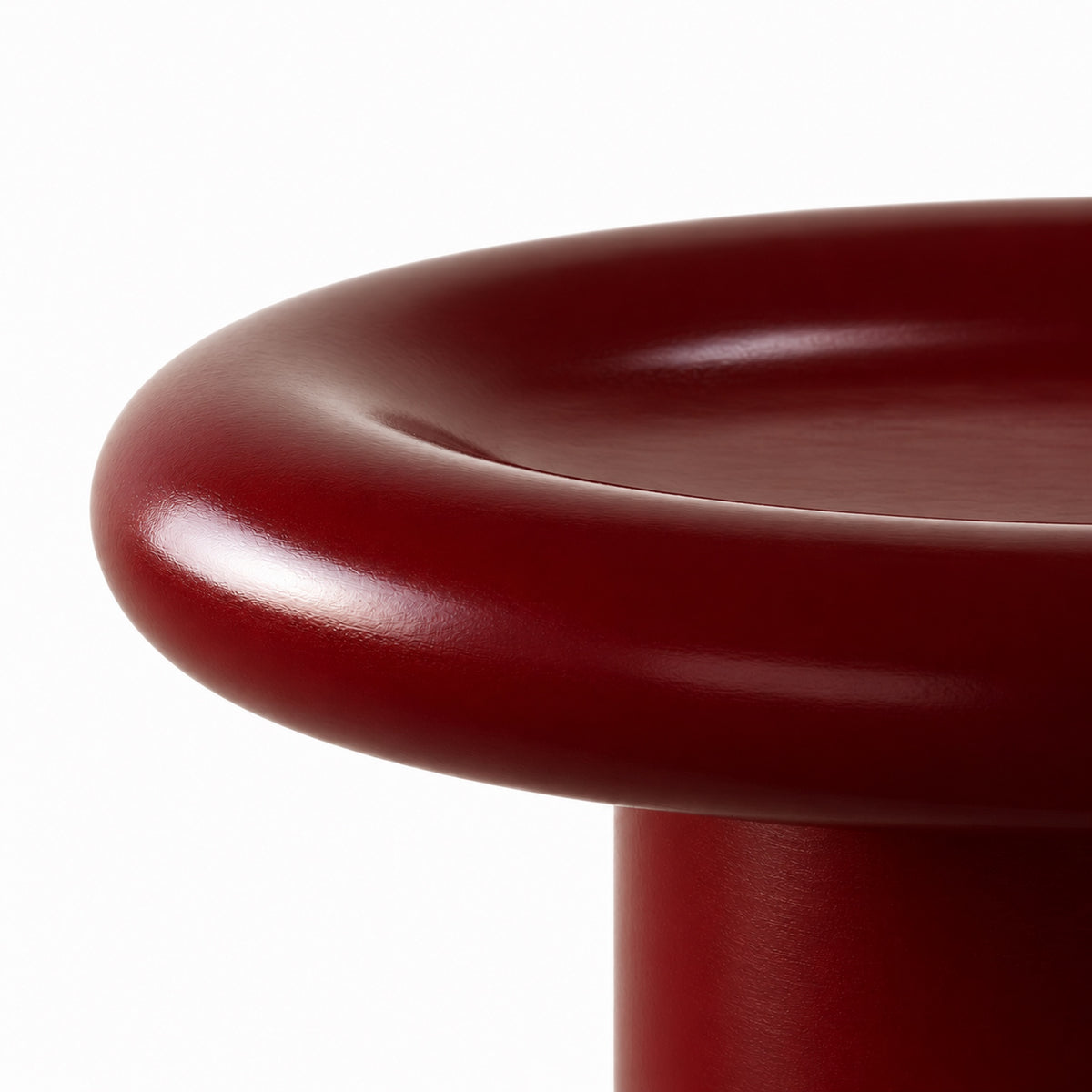 Close-up of Halqa donut table edge showing the smooth painted finish