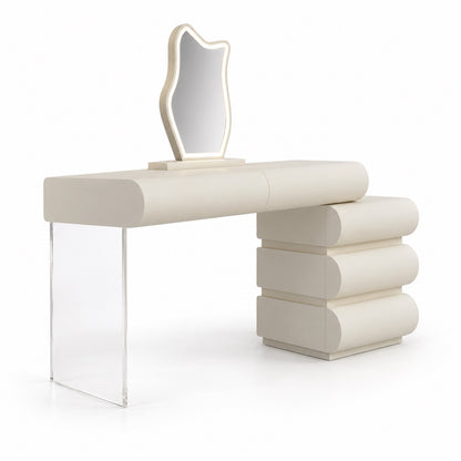 Layl vanity side profile showing floating top and clear acrylic leg