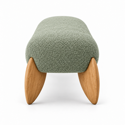 Vela bench side profile showing the depth and the splayed leaf legs
