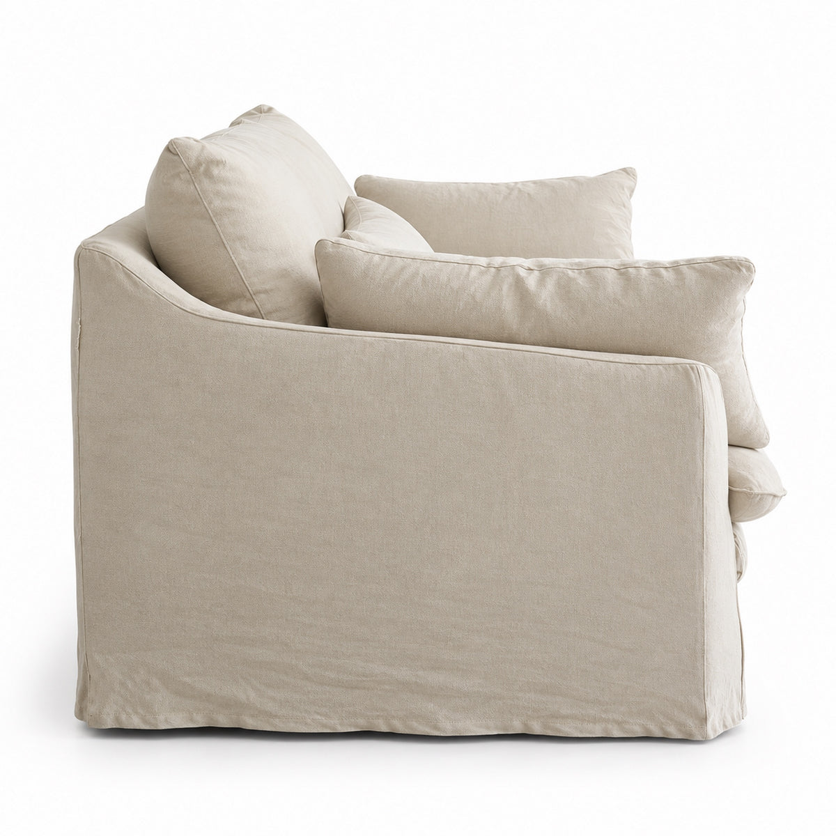 Raha 3-seat sofa side profile showing deep seat and low sloped arm