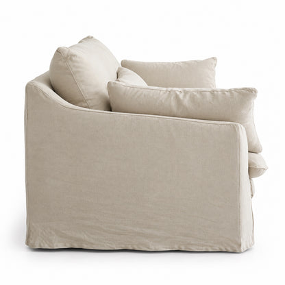 Raha 3-seat sofa side profile showing deep seat and low sloped arm