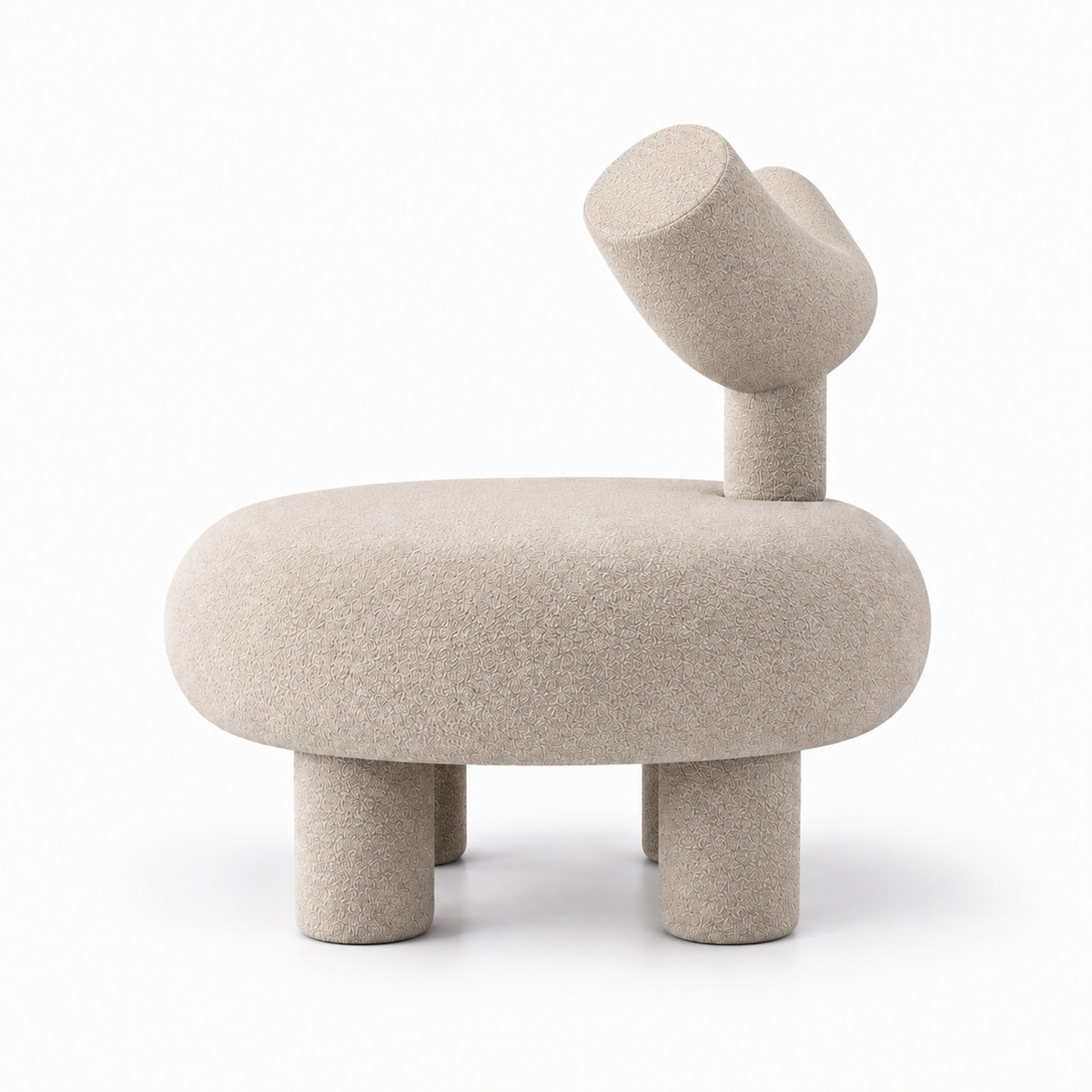 Taso accent chair side profile showing the backrest sweep and round seat
