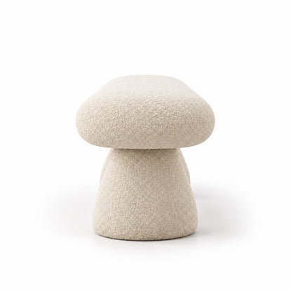 Suda boucle bench side profile showing seat depth and cone foot