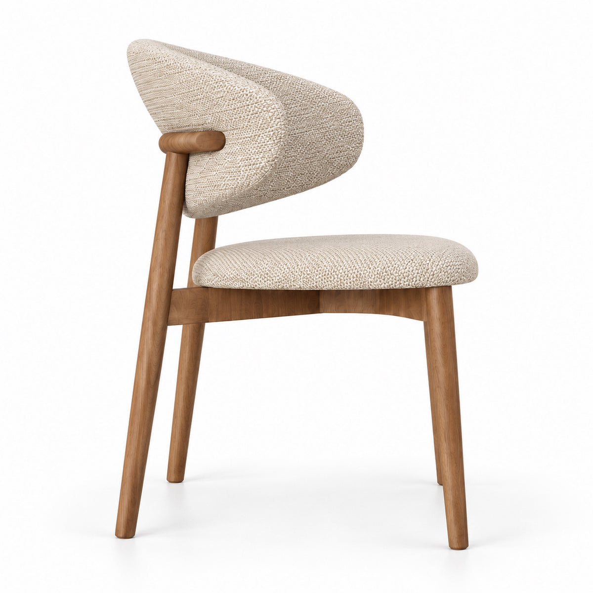 Vela dining chair side profile showing back angle and splayed wood legs