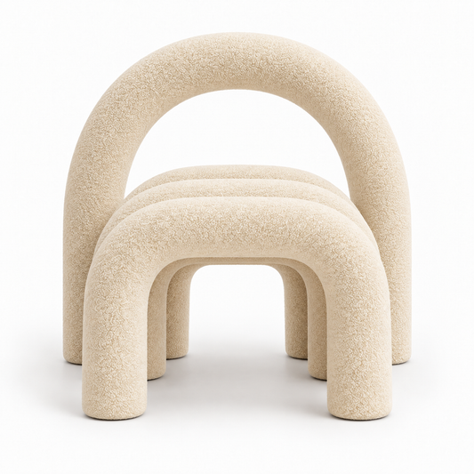 Loop accent chair front view showing nested arch seat and tall back arch in cream velvet
